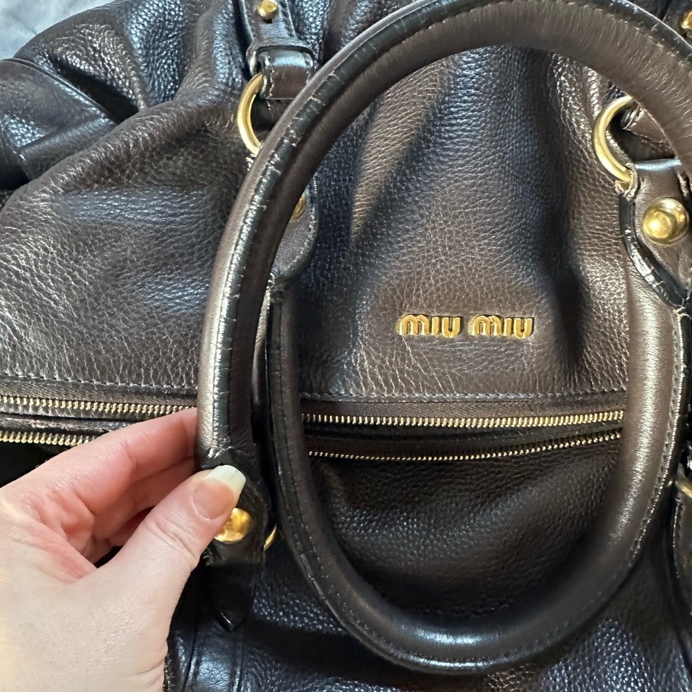 Miu Miu Brown Leather Bag with Gold Accents - Picture 2 of 16